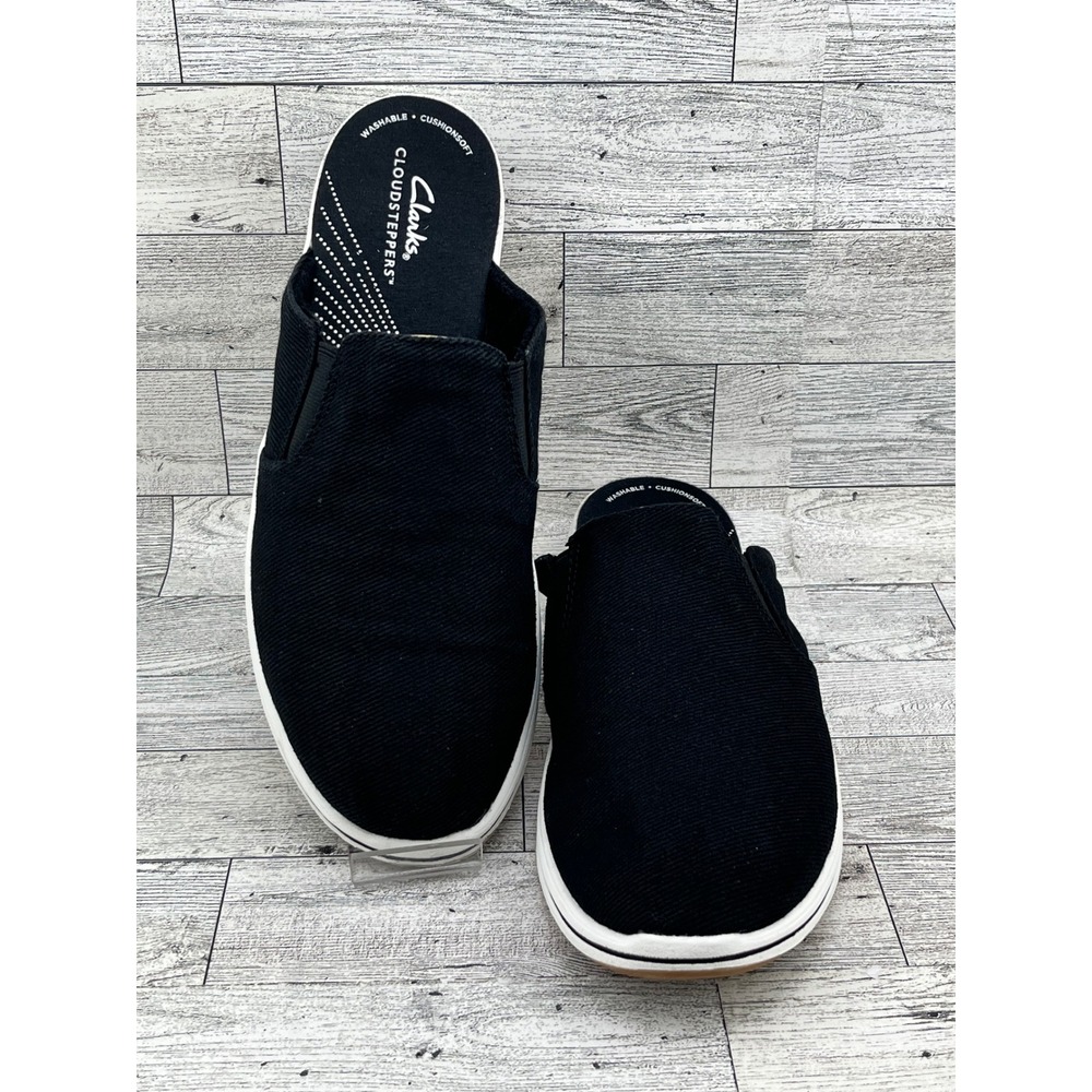 Clarks Cloudsteppers‎ Black Slip On Mules Washable Cushioned Comfort Women Shoes